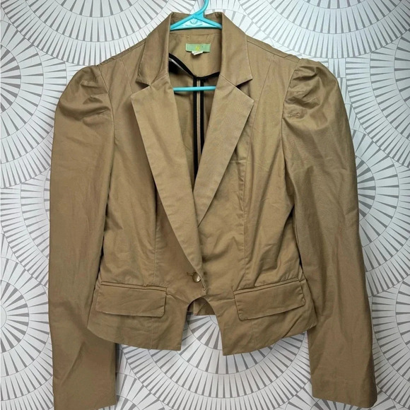 Anthropologie Lil Women's Tan Brown One Button Blazer Jacket Cotton Blend Size 4 - Picture 1 of 7